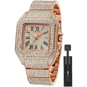 Men's RoseGold Hip Hop Fashion Stainless Steel Quartz Analog Watch